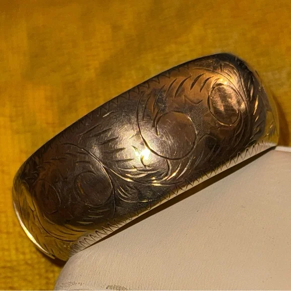Antique Victorian/Art Deco Etched Sterling Bangle w/ Clasp - Picture 11 of 15